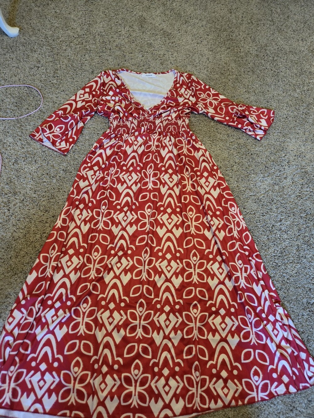 Red and White Patterned Women's Maxi Dress